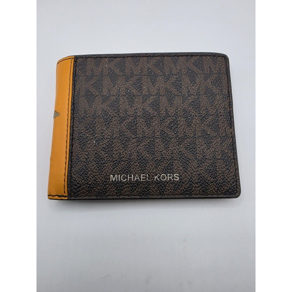 Michael Kors Cooper Men's Bifold Wallet Brown MK Signature Orange Trim